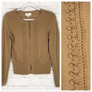 Loft Ann Taylor Beige Crochet Pom Pom Cardigan XS